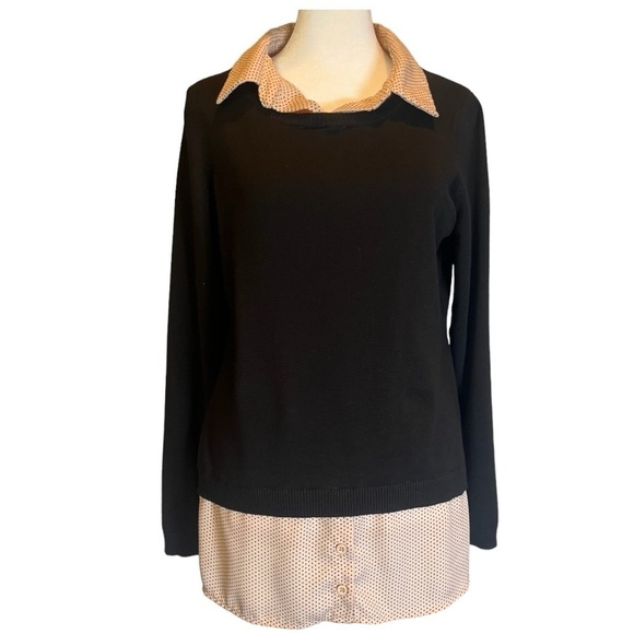 Adrianna Papell Layered Sweater in Black with Chifffon blush Blouse w/ dots Sz M - Picture 2 of 7